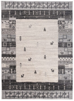 Alfombra Sari Gris Crema Étnico Marco