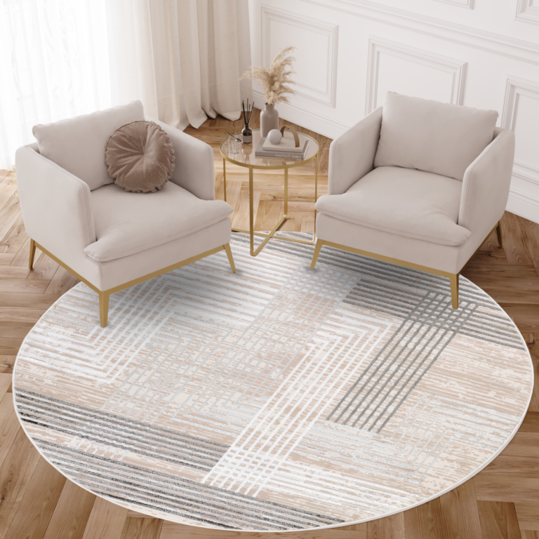 Alfombra Crystal Redonda Gris Beige Crema Rayas