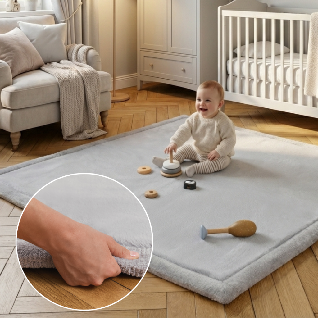 Alfombra Infantil Fluffin Cuadrada Gris Claro