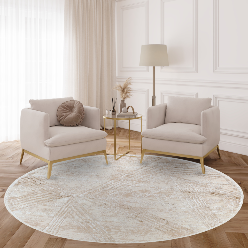 Alfombra Crystal Redonda Crema Marrón Moteado Líneas