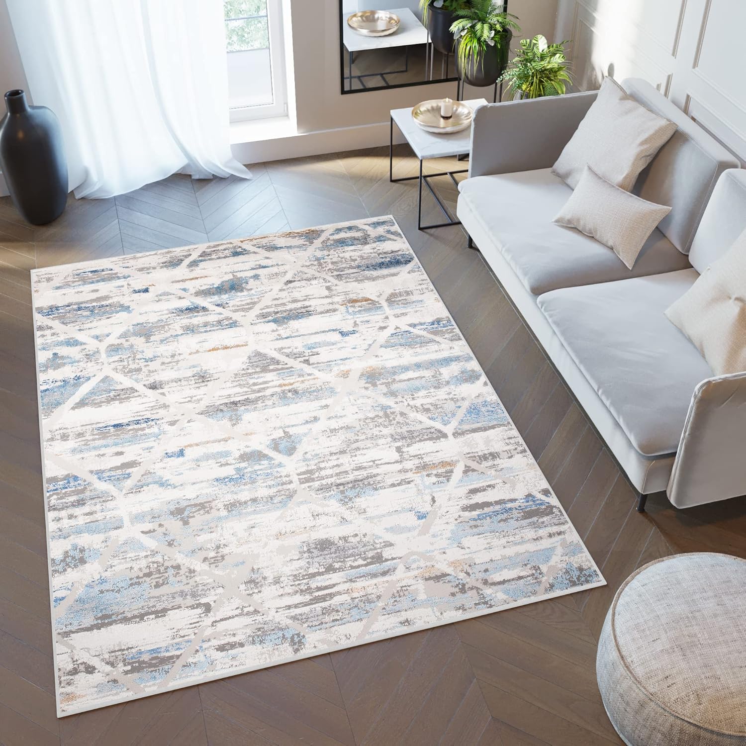 Alfombra Valley Gris Azul Geométrico Moteado