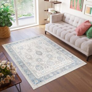 Alfombra Valley Gris Azul Vintage Borde