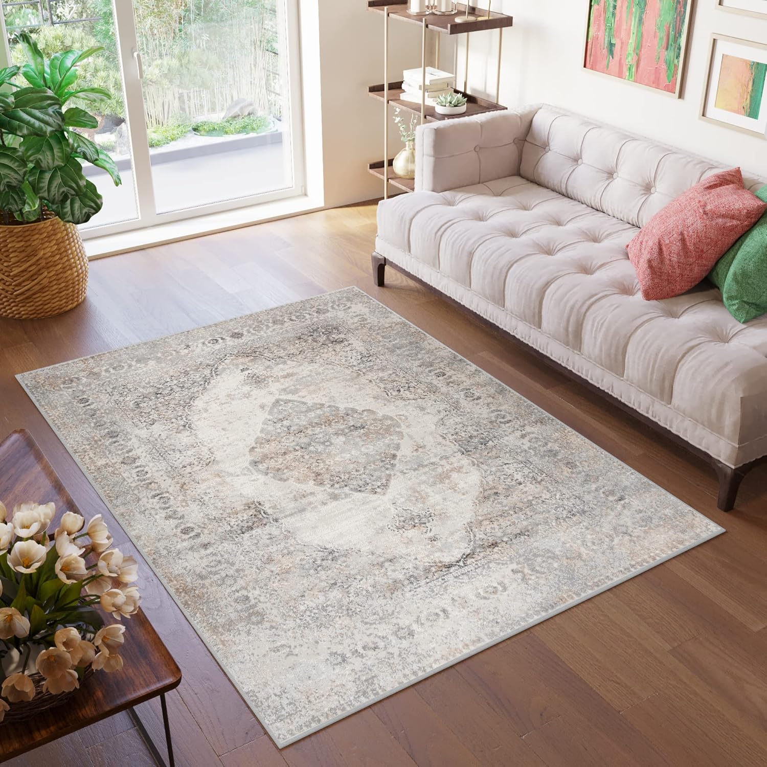 Alfombra Valley Gris Rojo Ladrillo Vintage Ornamental