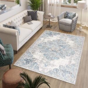 Alfombra Valley Gris Azul Vintage Floral