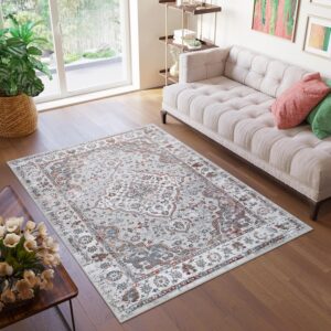 Alfombra Valley Gris Rojo Ladrillo Vintage Borde