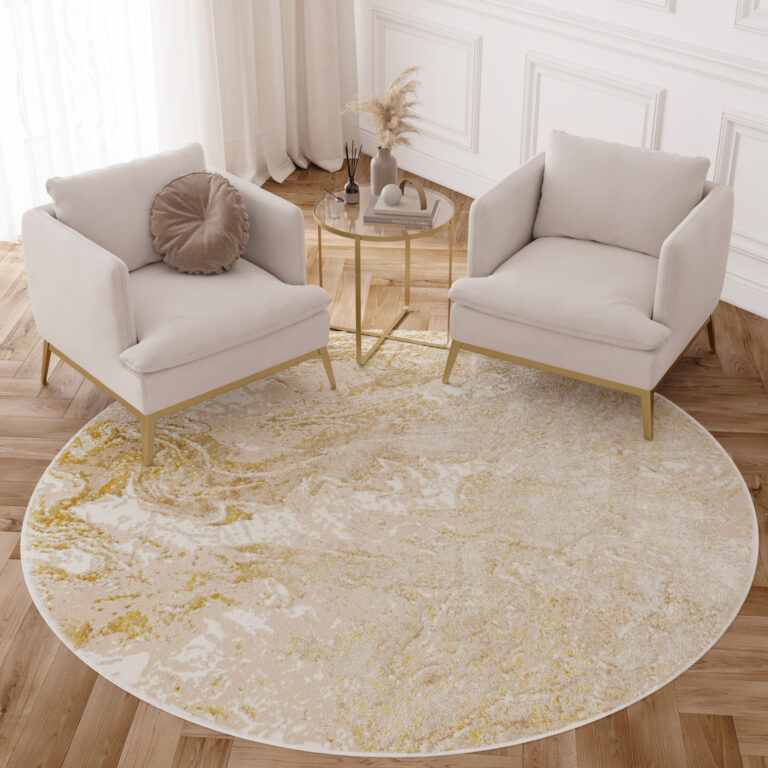 Alfombra Crystal Redonda Beige Dorado Crema Mármol