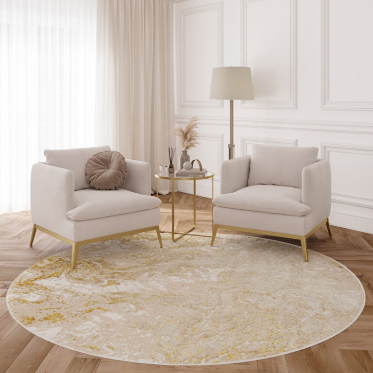 Alfombra Crystal Redonda Beige Dorado Crema Mármol