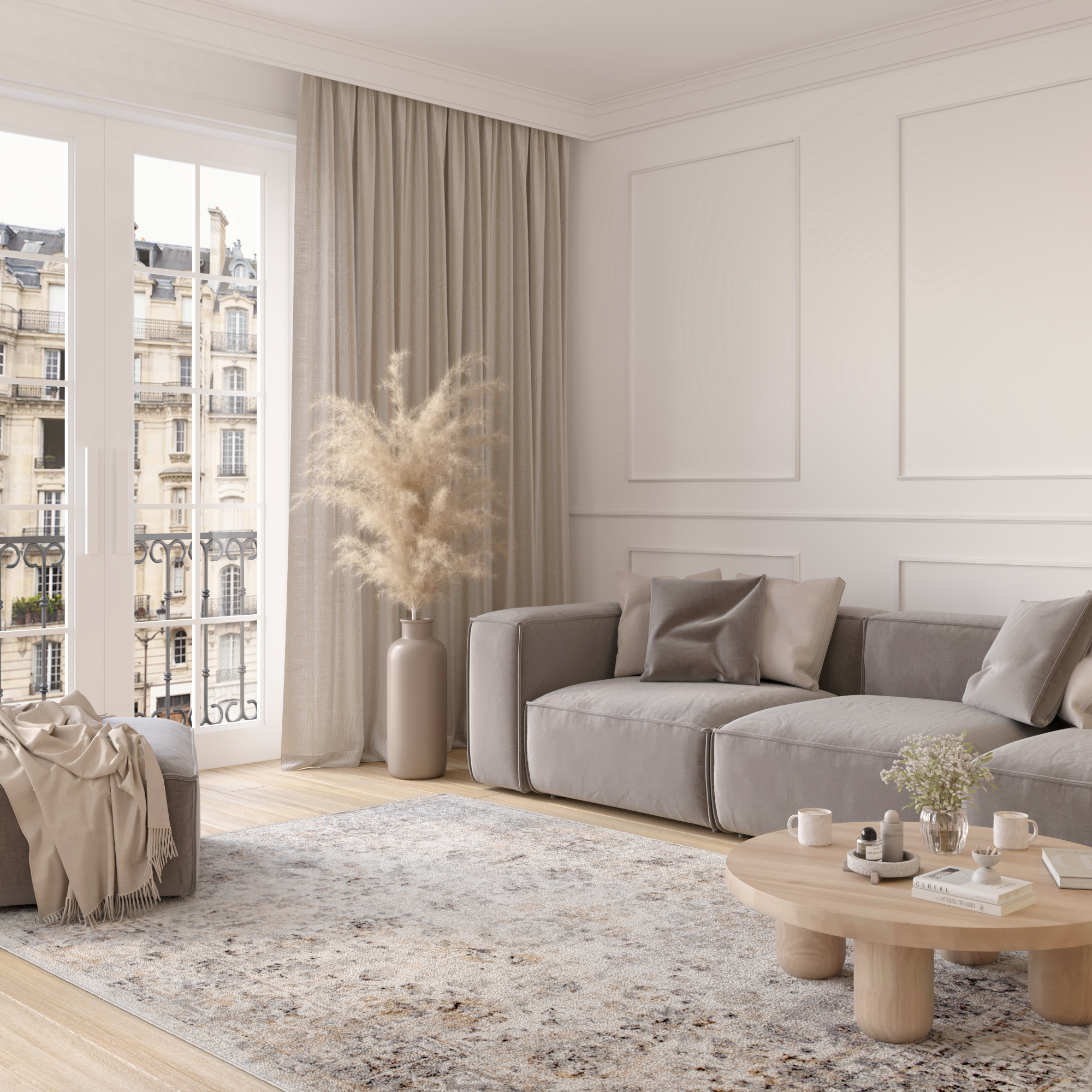 Alfombra Valley Gris Beige Ornamental Borde