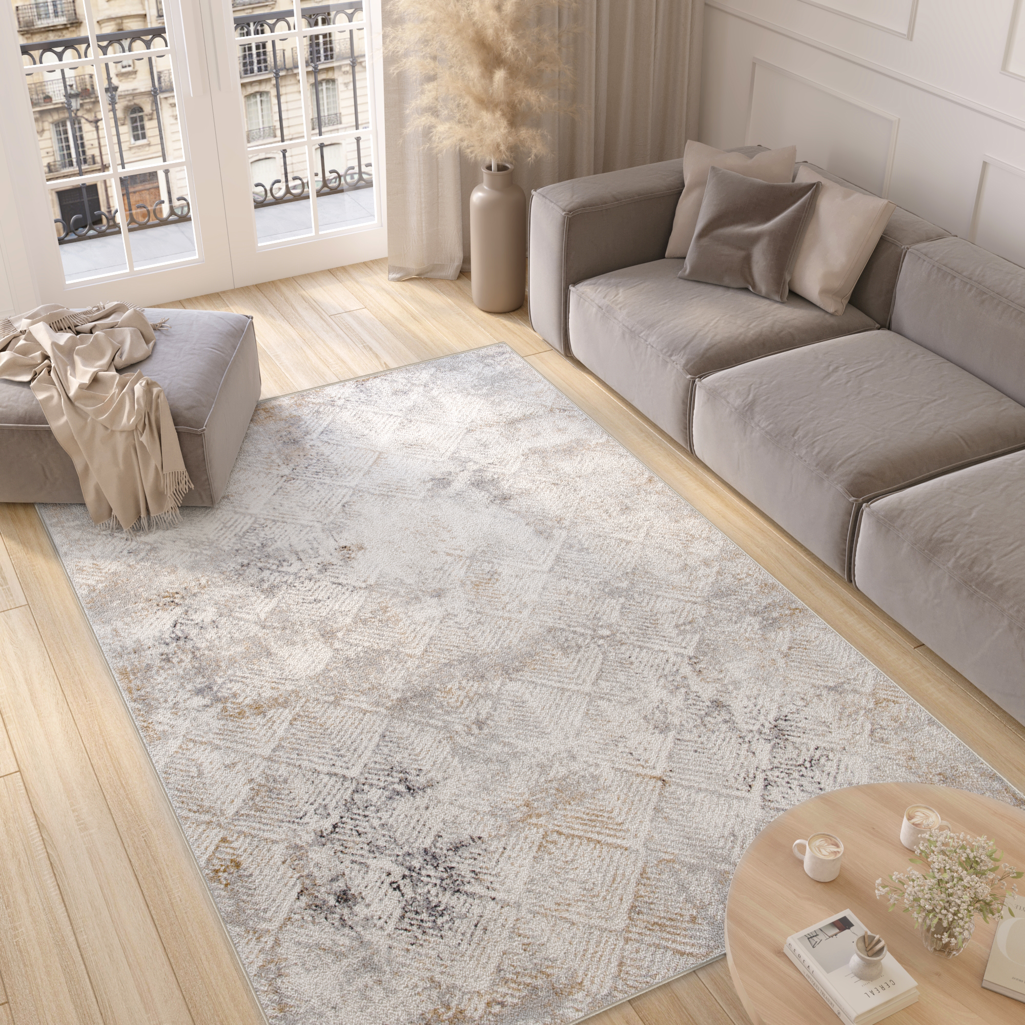 Alfombra Valley Gris Beige Geométrico Cuadrados