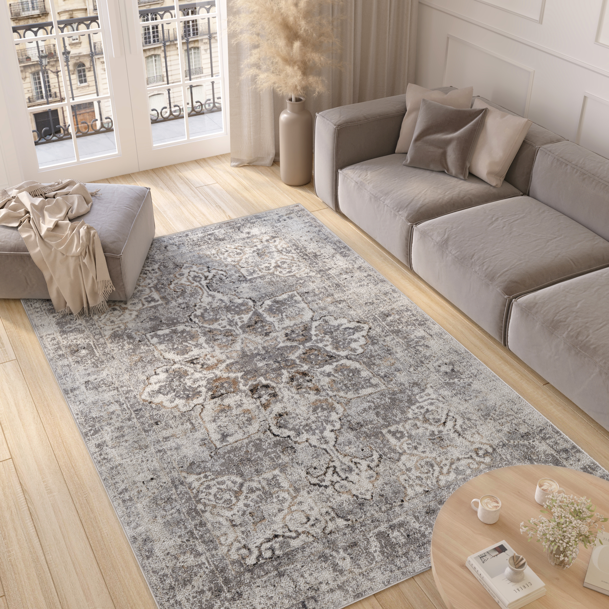 Alfombra Valley Gris Oscuro Floral Rosetón