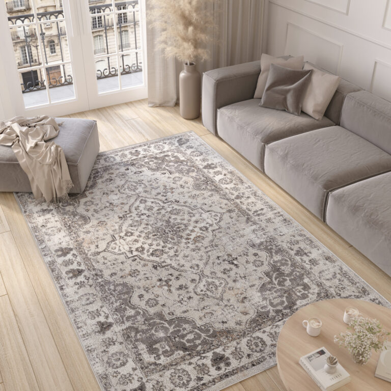 Alfombra Valley Gris Oscuro Vintage Borde