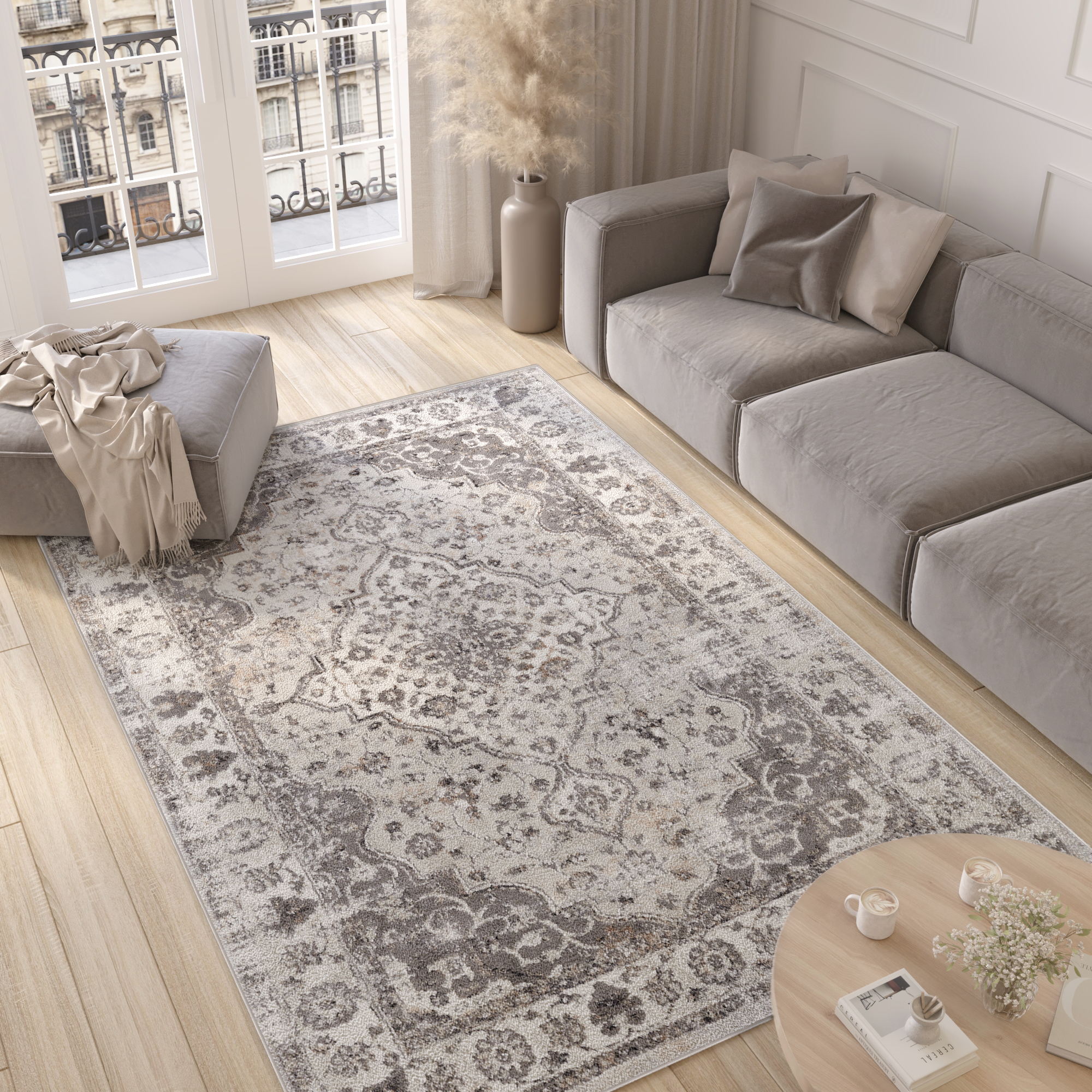 Alfombra Valley Gris Oscuro Vintage Borde