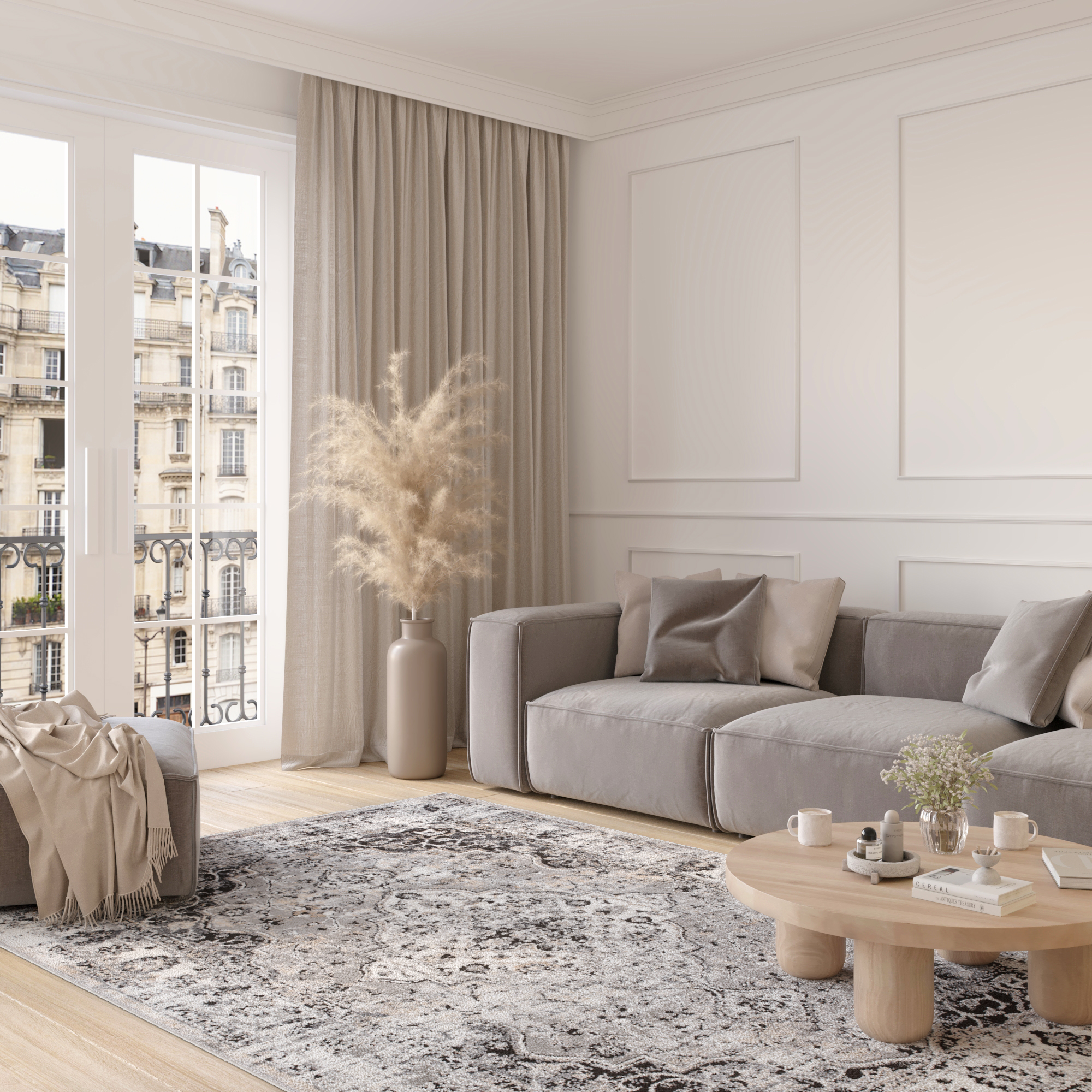 Alfombra Valley Antracita Vintage Rosetón