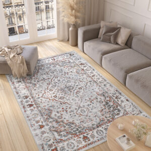 Alfombra Valley Gris Rojo Ladrillo Vintage Borde