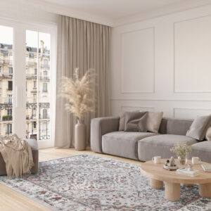 Alfombra Valley Gris Rojo Ladrillo Vintage Borde