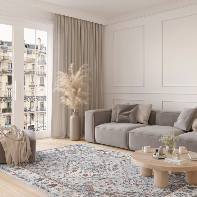 Alfombra Valley Gris Rojo Ladrillo Vintage Borde