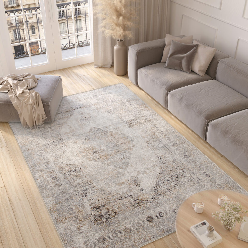 Alfombra Valley Gris Rojo Ladrillo Vintage Ornamental