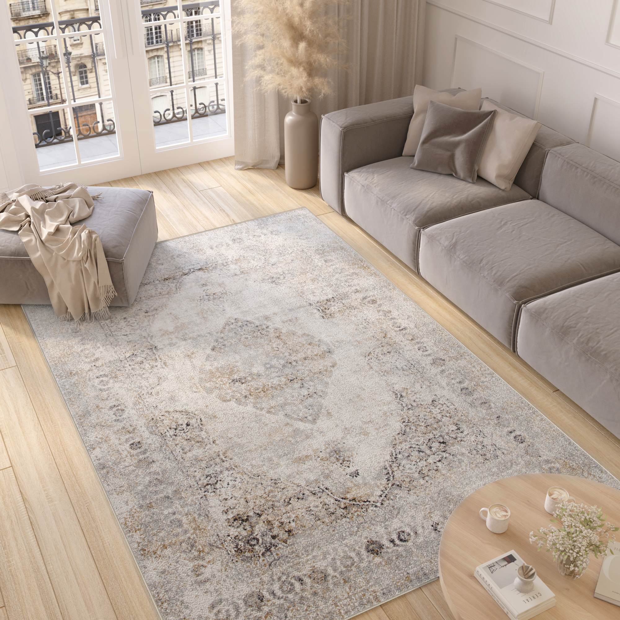 Alfombra Valley Gris Rojo Ladrillo Vintage Ornamental