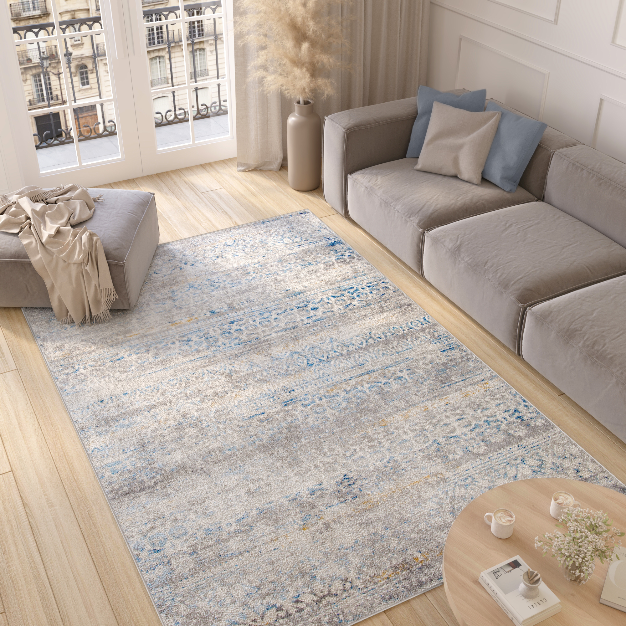 Alfombra Valley Gris Azul Floral Vintage