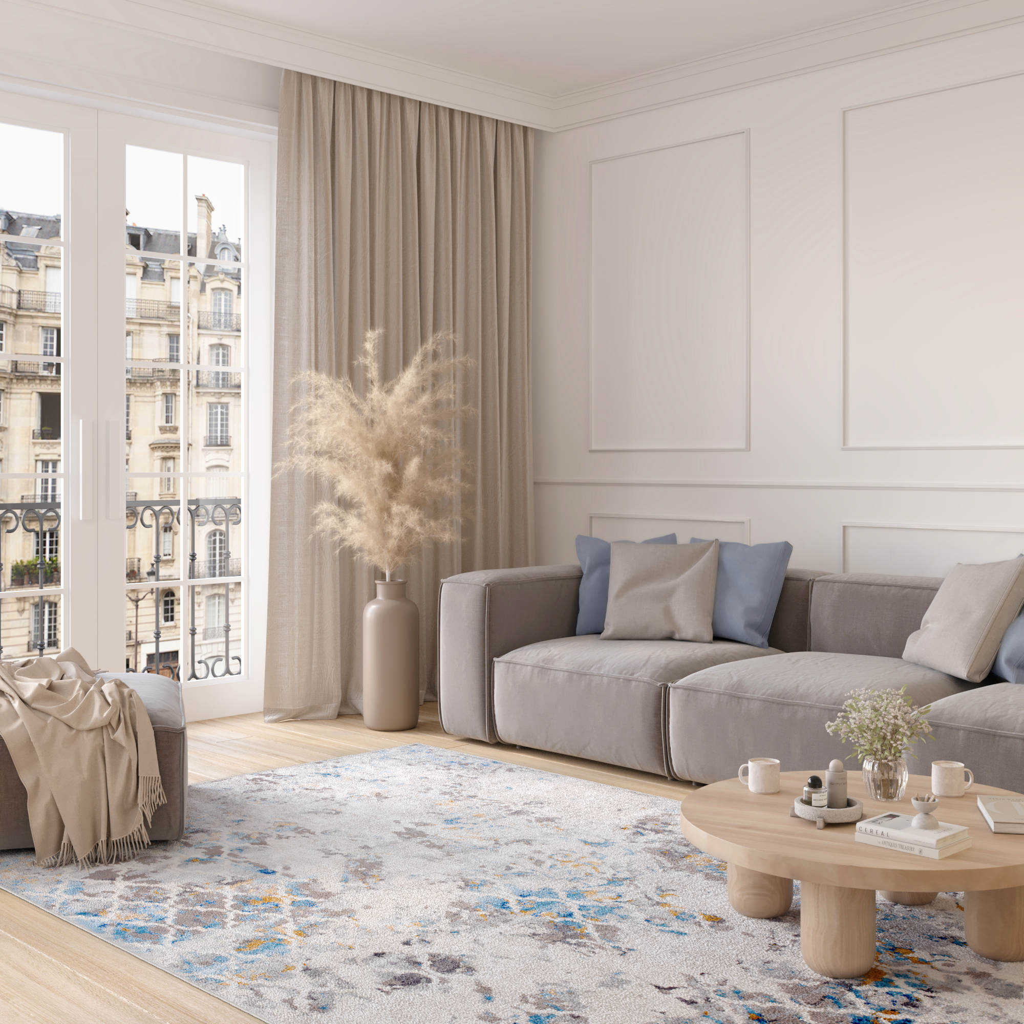 Alfombra Valley Gris Azul Vintage Trellis