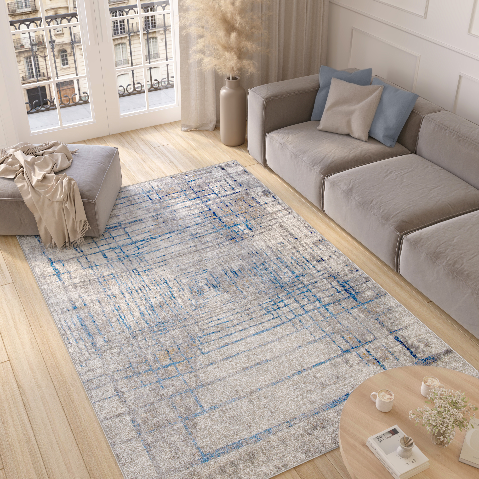 Alfombra Valley Gris Azul Abstracto Líneas