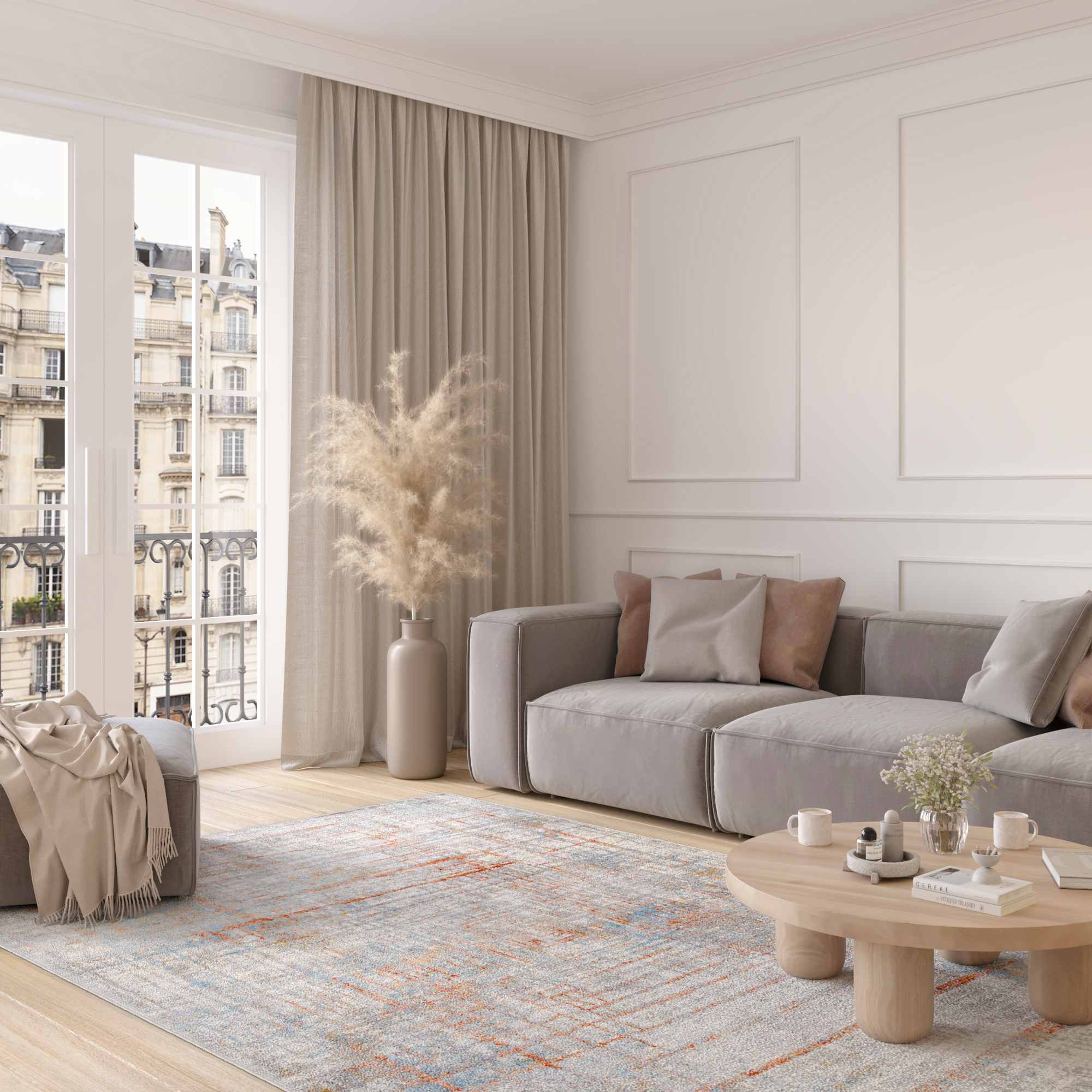 Alfombra Valley Gris Salmón Abstracto Líneas