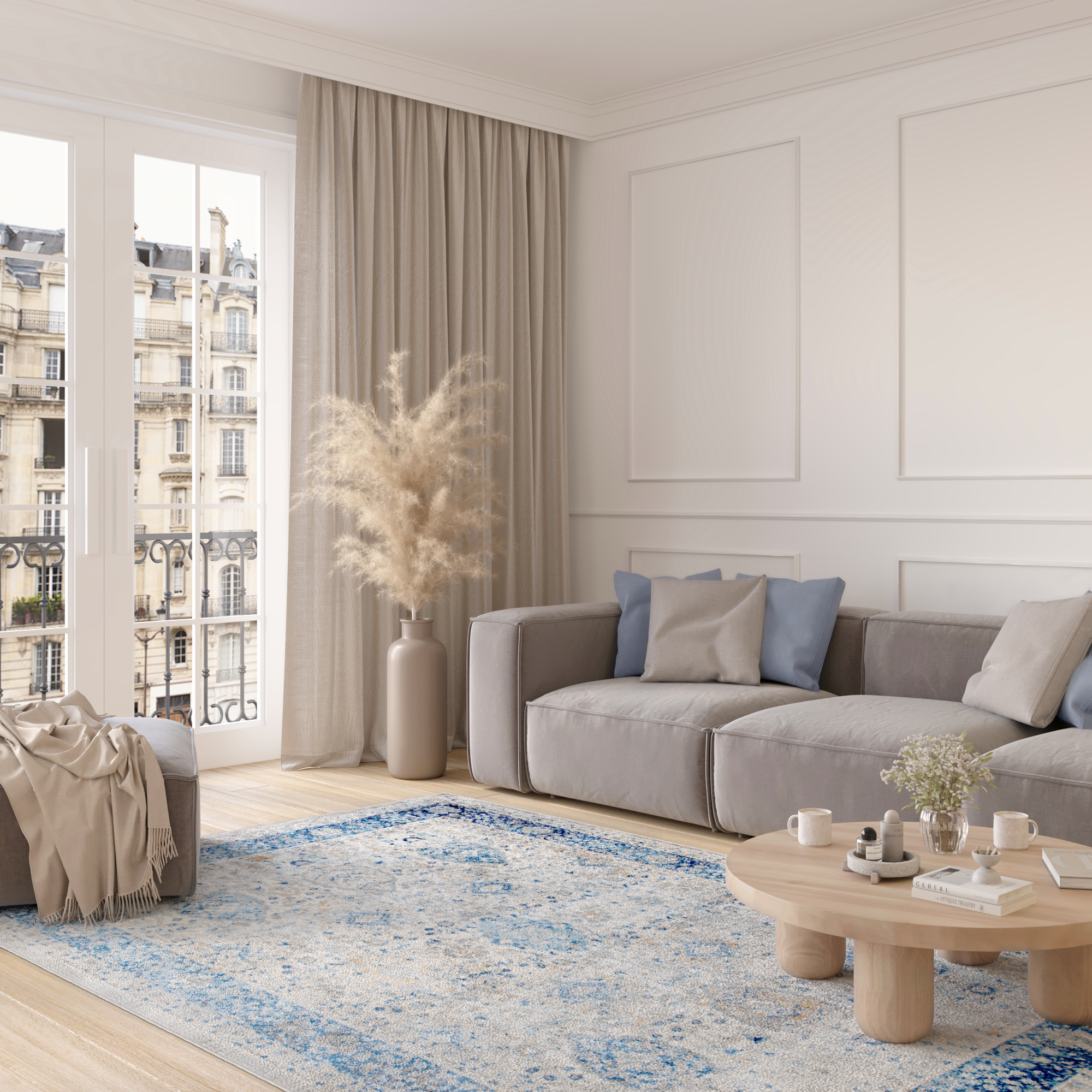 Alfombra Valley Gris Azul Ornamental Vintage