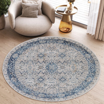 Alfombra Valley Redonda Gris Azul Ornamental Vintage