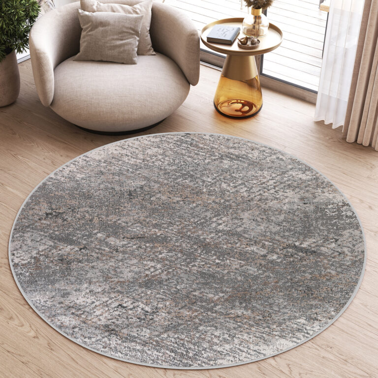 Alfombra Valley Redonda Gris Oscuro Abstracto Líneas