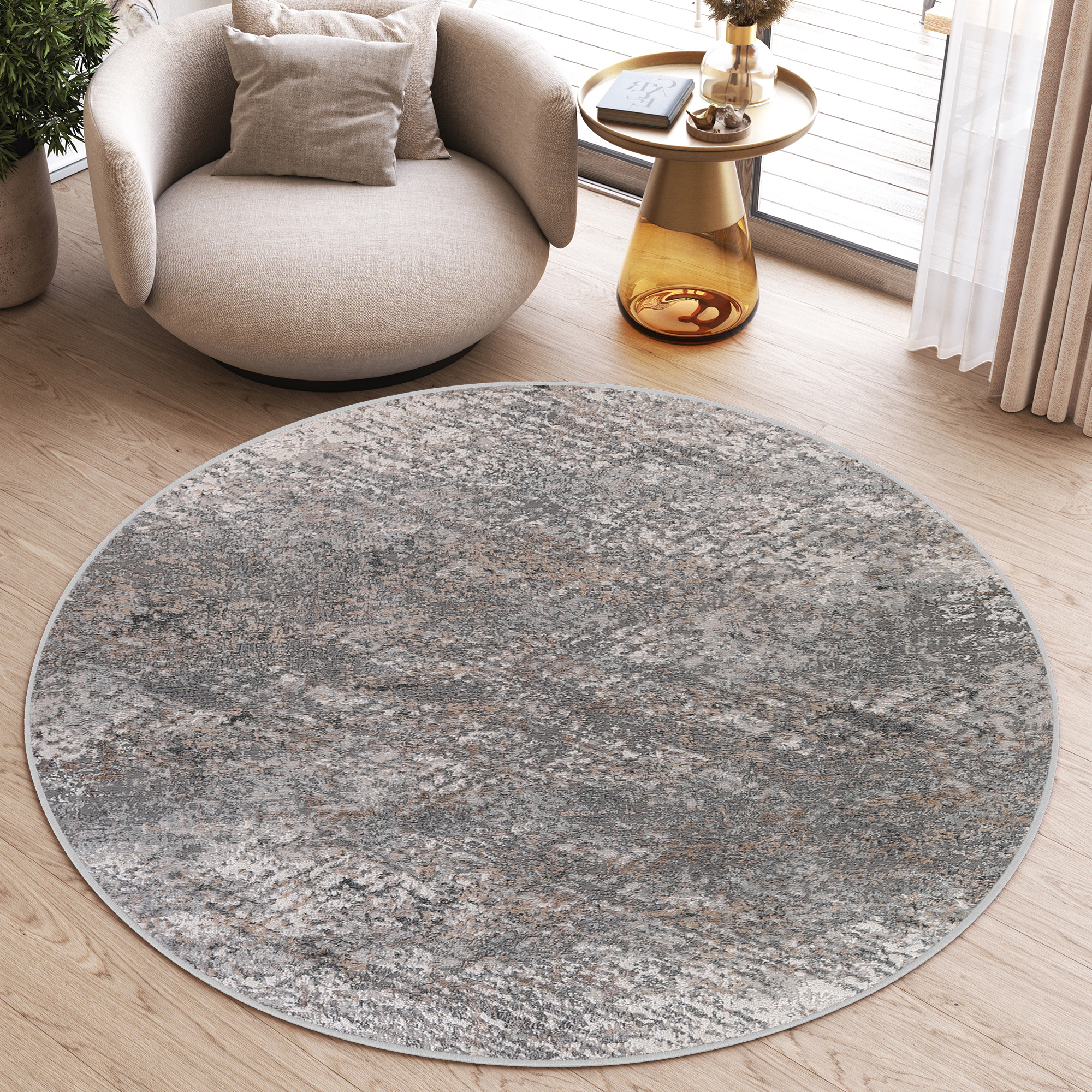 Alfombra Valley Redonda Gris Oscuro Abstracto Líneas