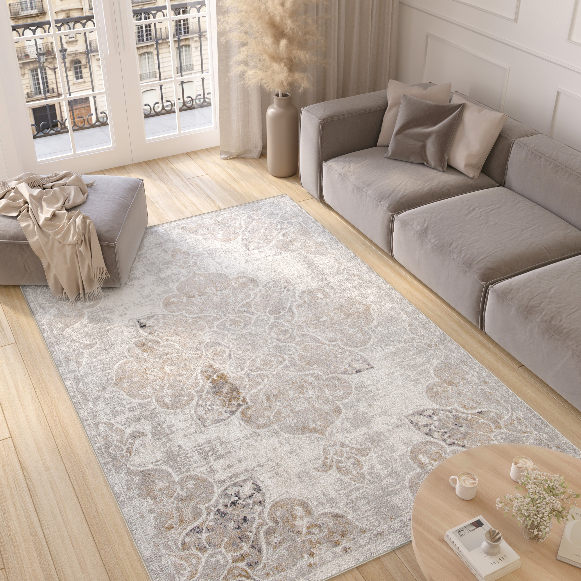 Alfombra Valley Gris Beige Vintage Floral
