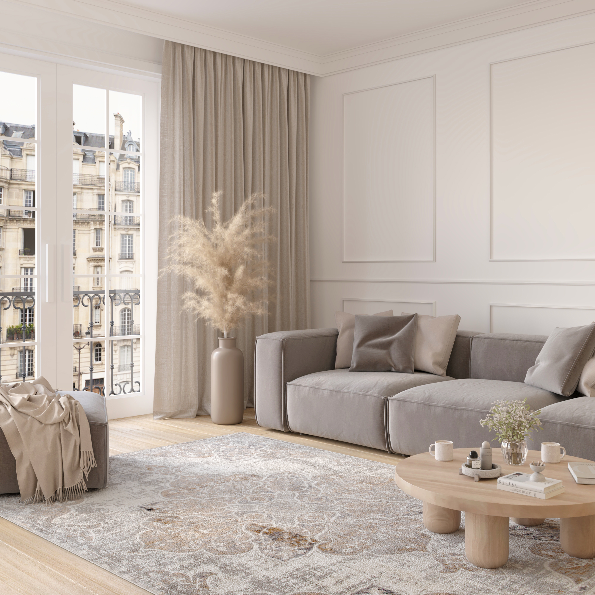 Alfombra Valley Gris Beige Vintage Floral