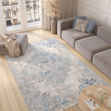 Alfombra Valley Gris Azul Vintage Floral
