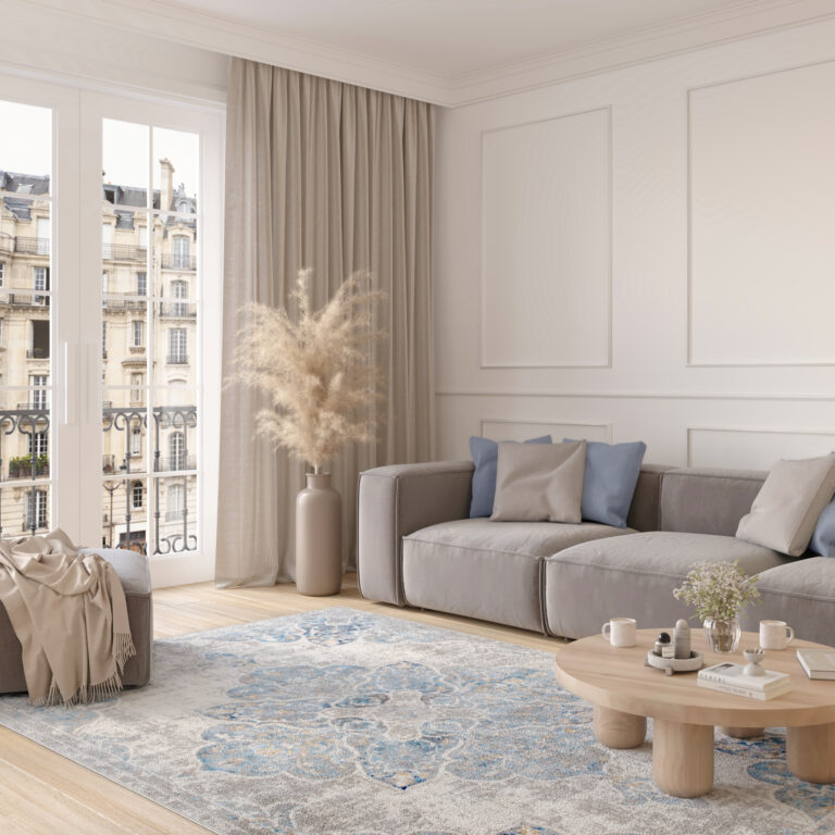 Alfombra Valley Gris Azul Vintage Floral