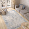 Alfombra Valley Gris Azul Vintage Borde