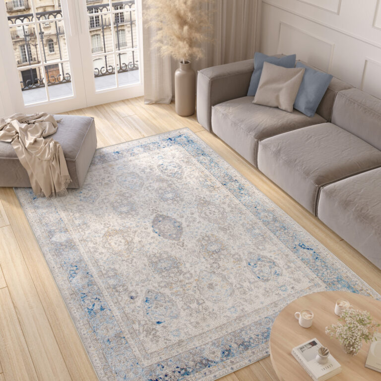 Alfombra Valley Gris Azul Vintage Borde