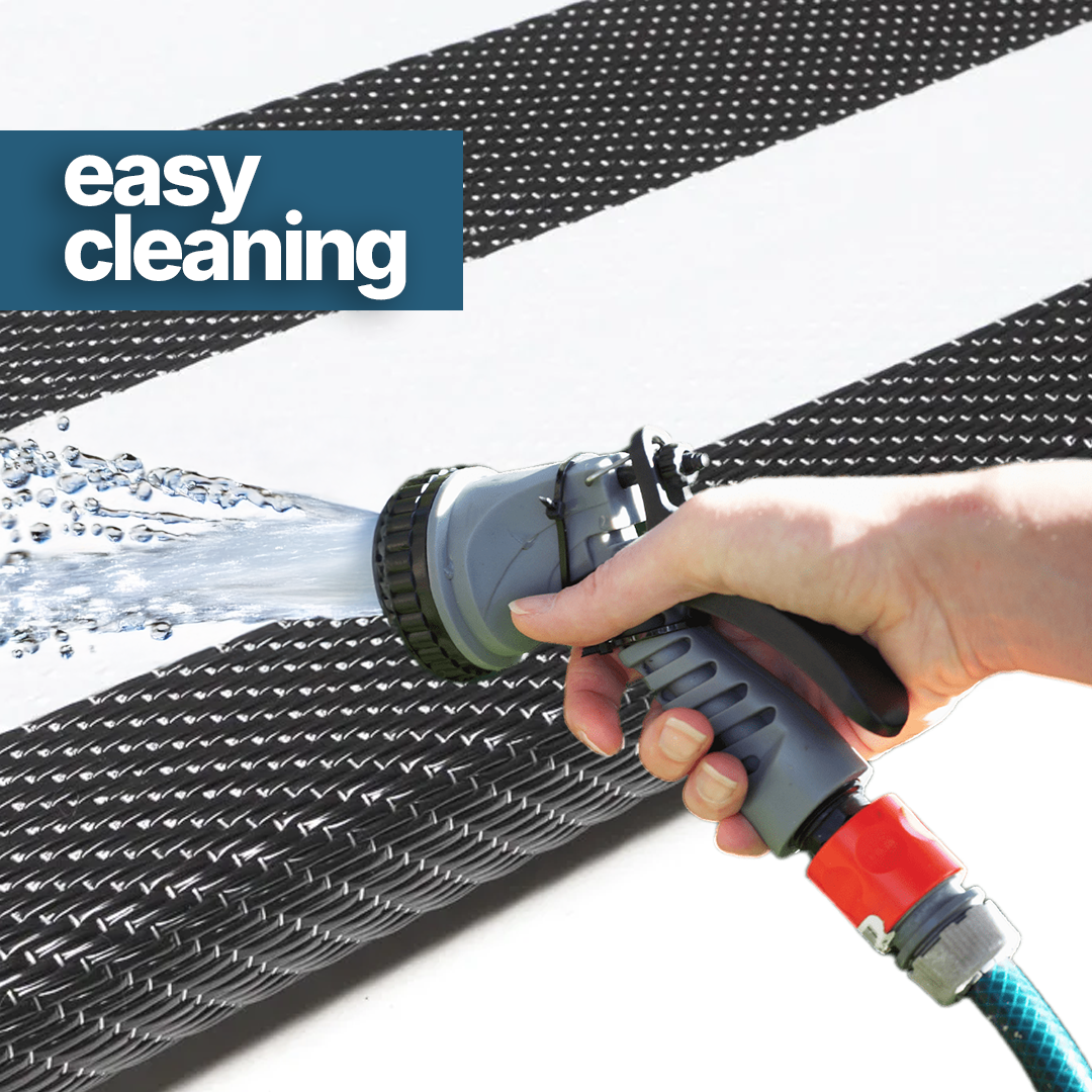 Alfombra Ibiza Exterior Reversible Impermeable Negro Blanco Rayas