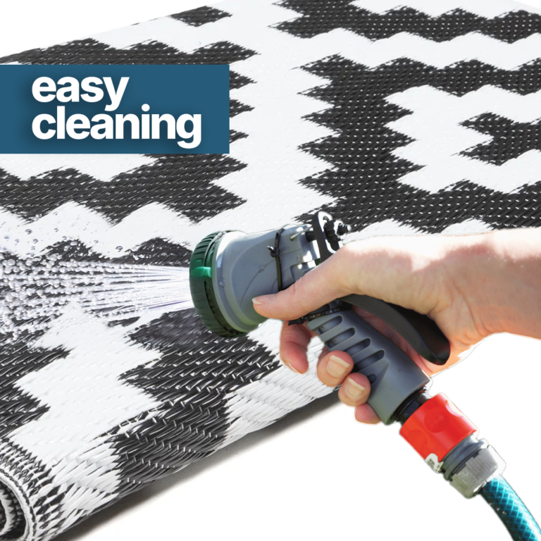 Alfombra Ibiza Exterior Reversible Impermeable Negro Blanco