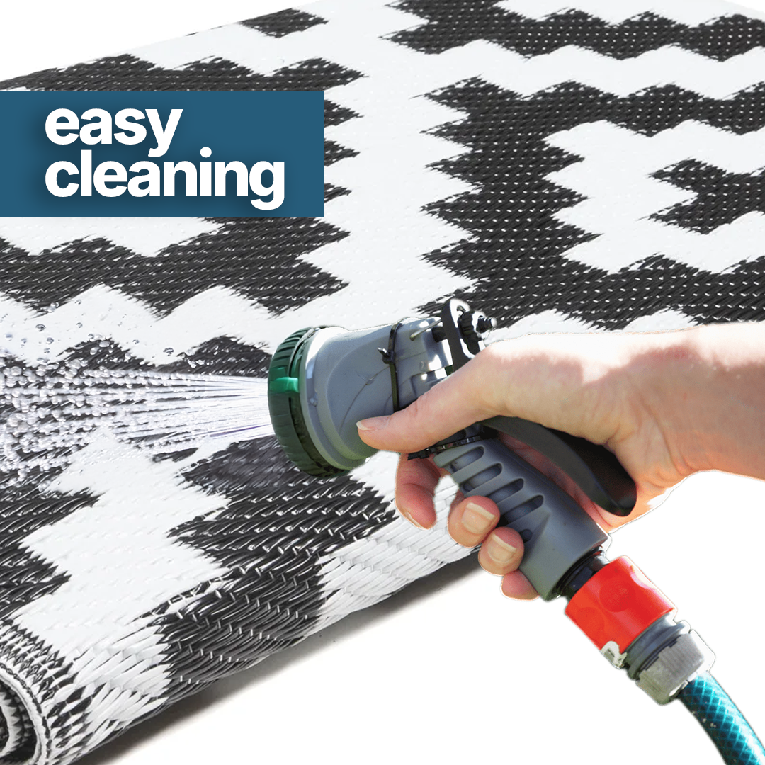 Alfombra Ibiza Exterior Reversible Impermeable Negro Blanco