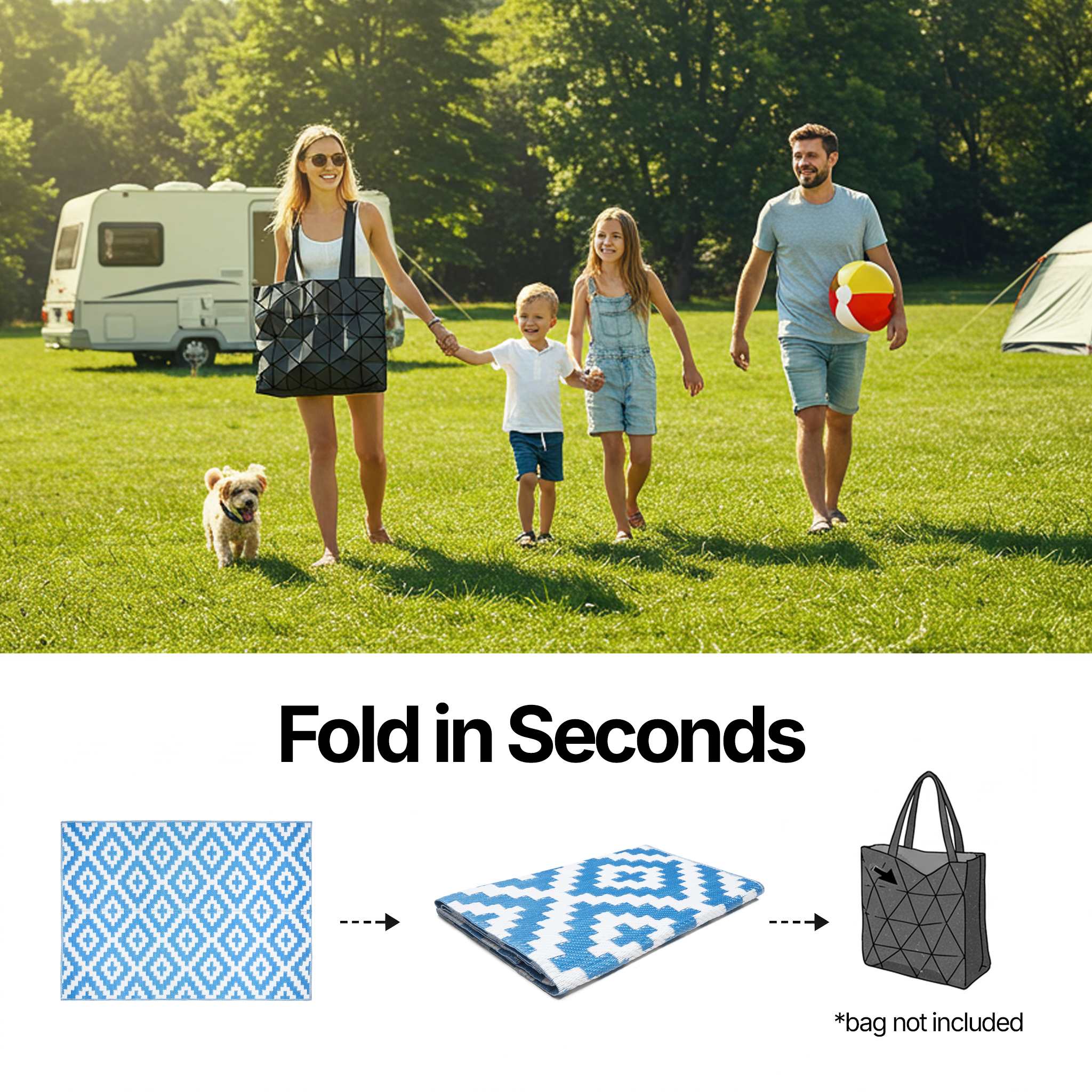 Alfombra Ibiza Exterior Reversible Impermeable Azul Marino Blanco