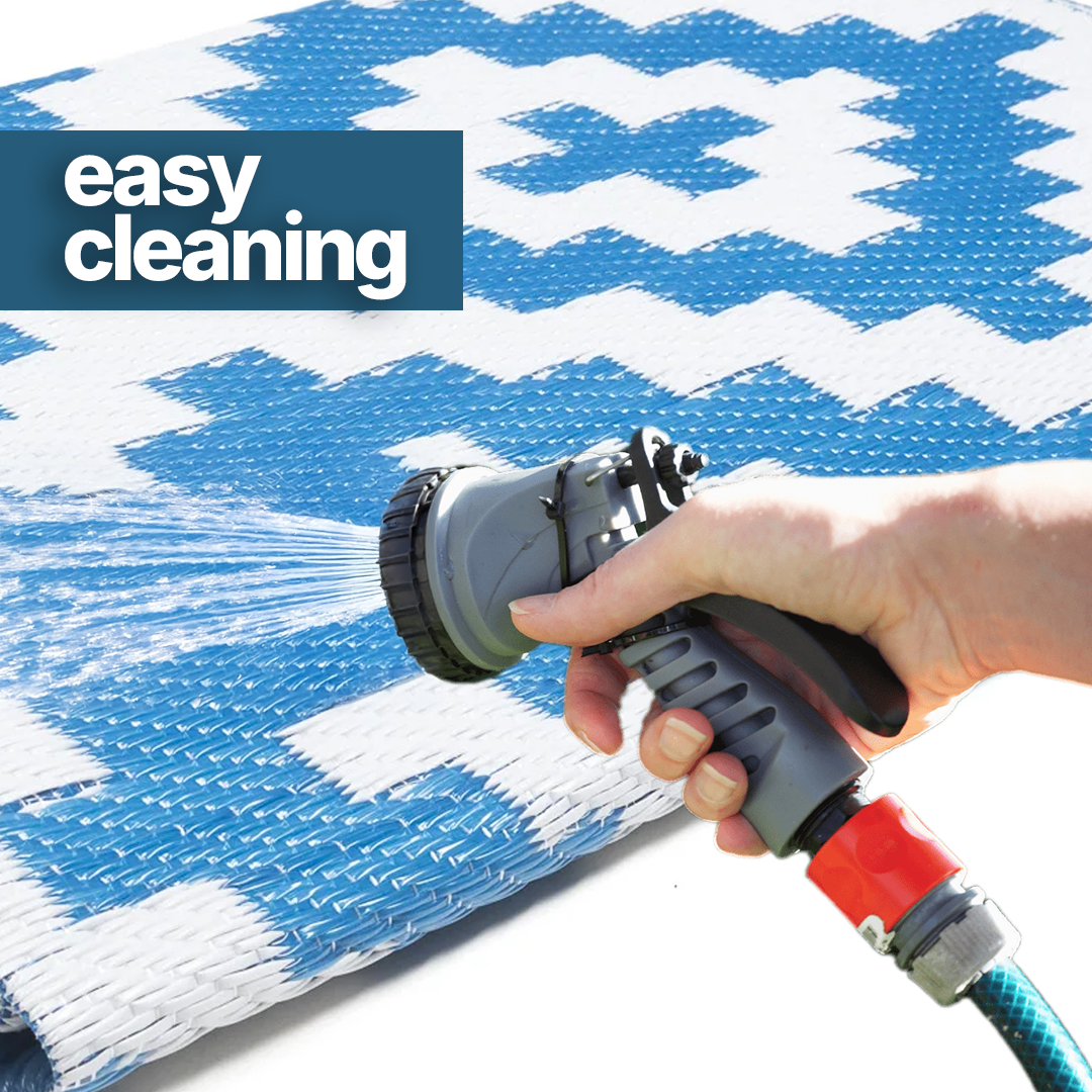 Alfombra Ibiza Exterior Reversible Impermeable Azul Marino Blanco