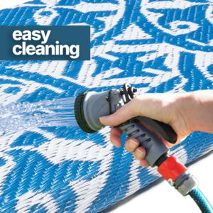 Alfombra Ibiza Plástico Reversible Impermeable Azul Marino Blanco Círculos