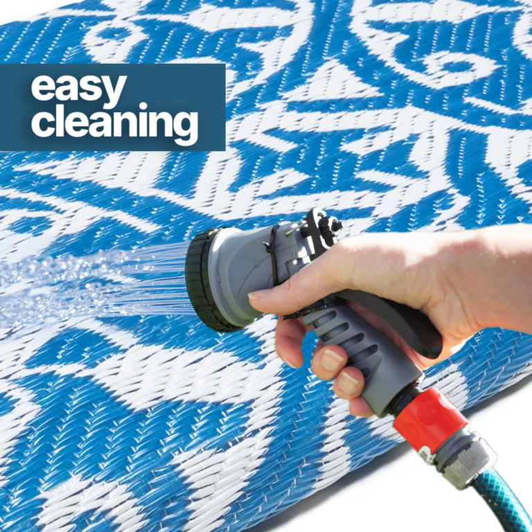 Alfombra Ibiza Plástico Reversible Impermeable Azul Marino Blanco Círculos