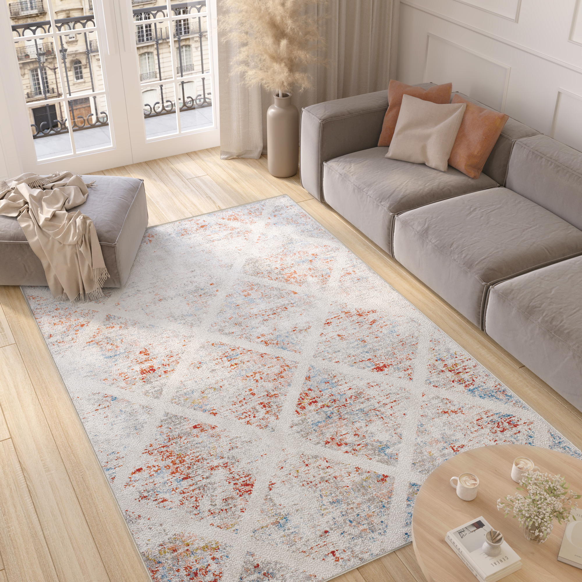 Alfombra Valley Gris Salmón Geométrico Enrejado