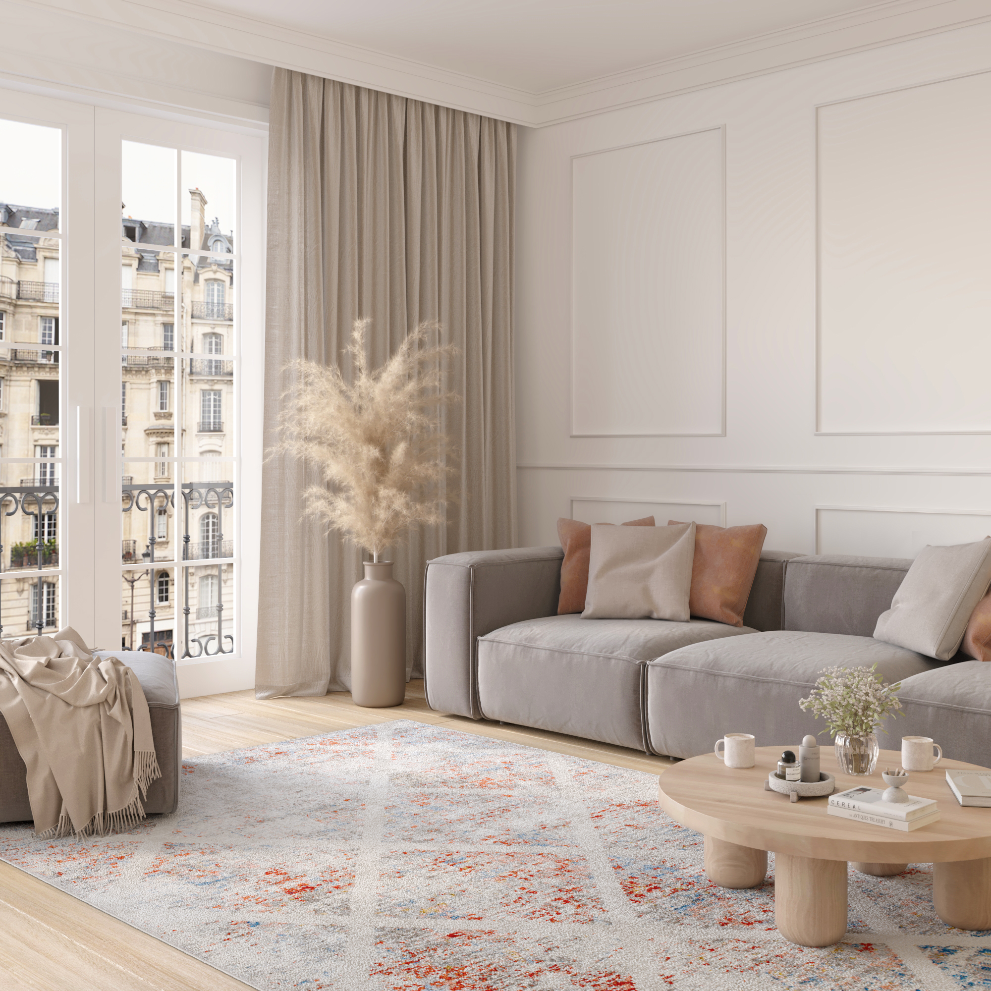 Alfombra Valley Gris Salmón Geométrico Enrejado