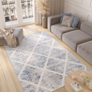 Alfombra Valley Gris Azul Geométrico Enrejado