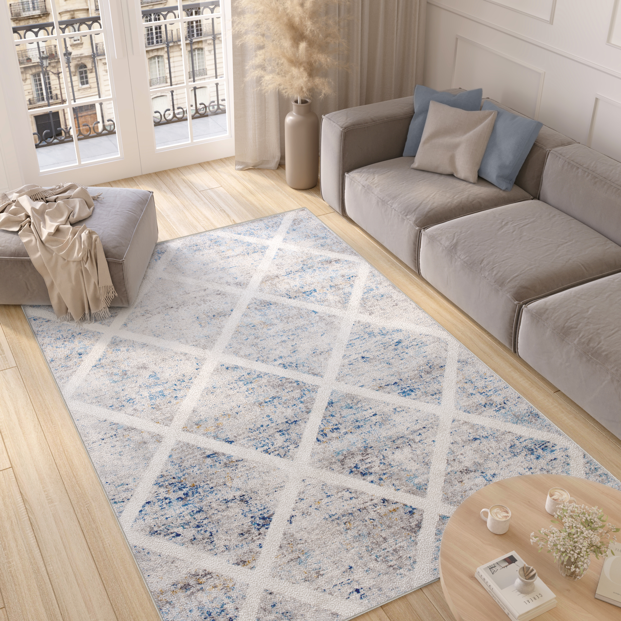 Alfombra Valley Gris Azul Geométrico Enrejado