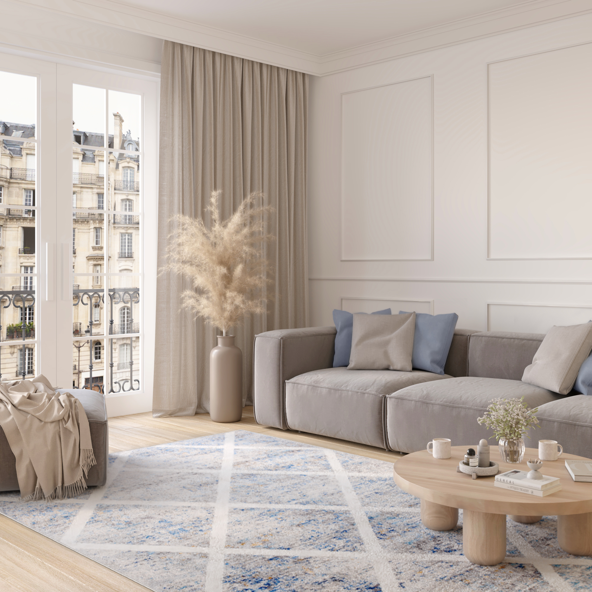 Alfombra Valley Gris Azul Geométrico Enrejado