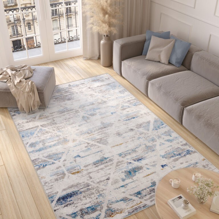Alfombra Valley Gris Azul Geométrico Moteado