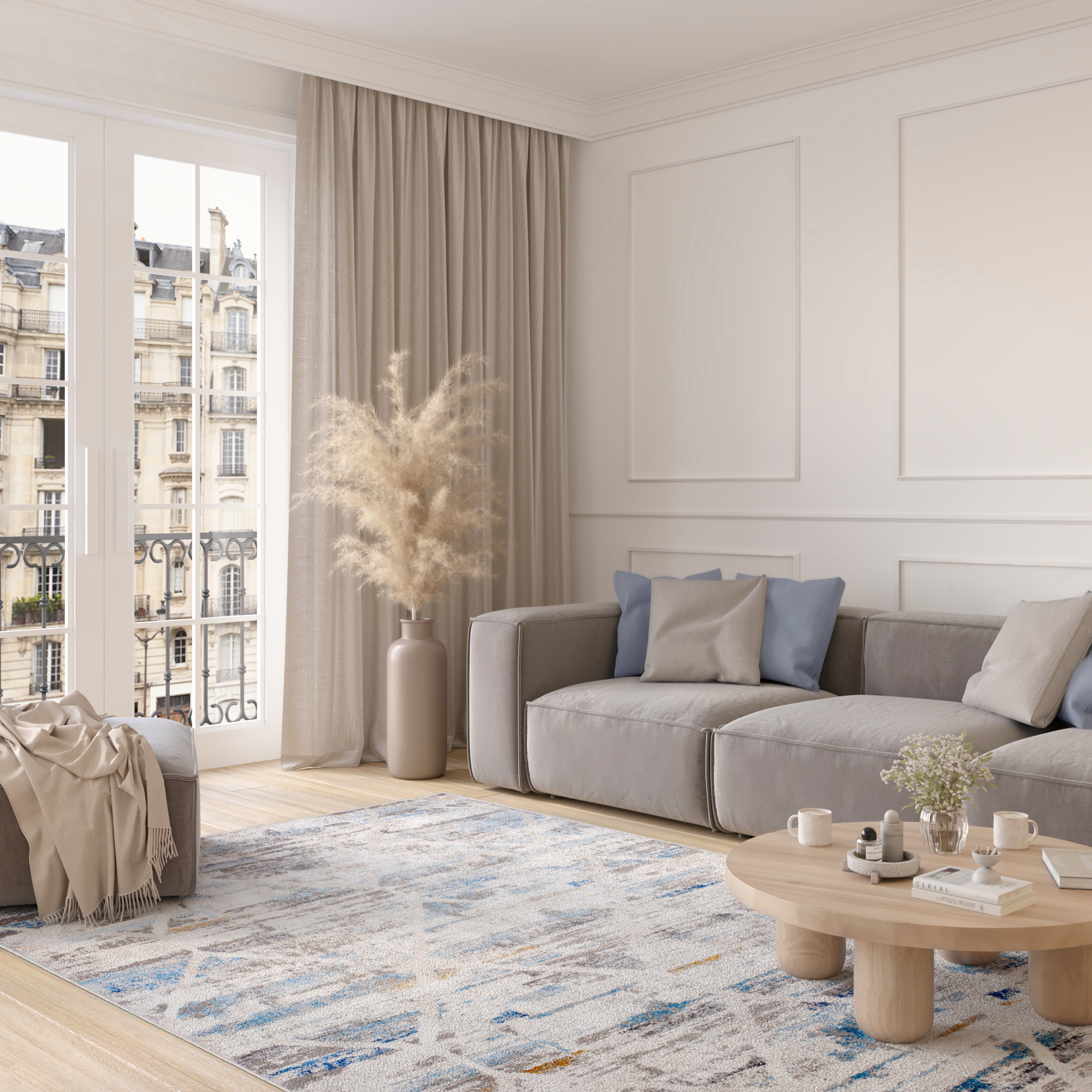 Alfombra Valley Gris Azul Geométrico Moteado